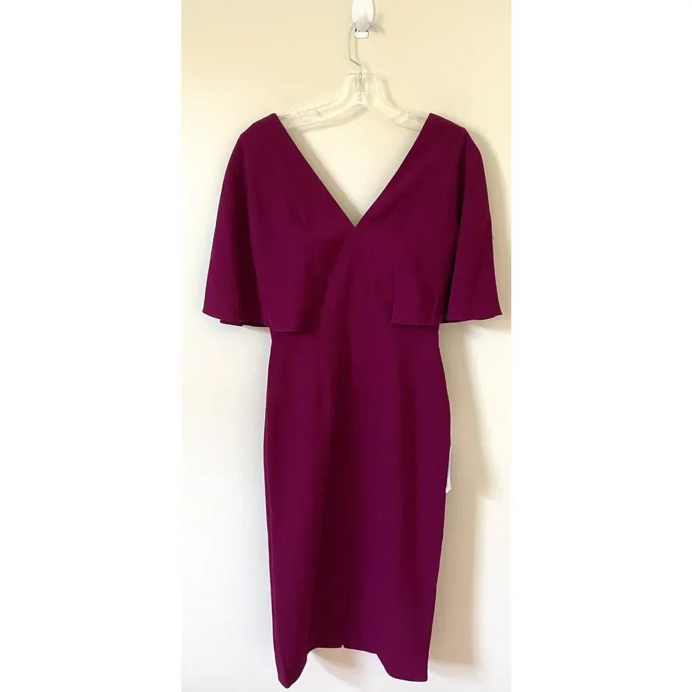 Dress the Population Open Back Midi Dress Plum Purple Size Small NEW
